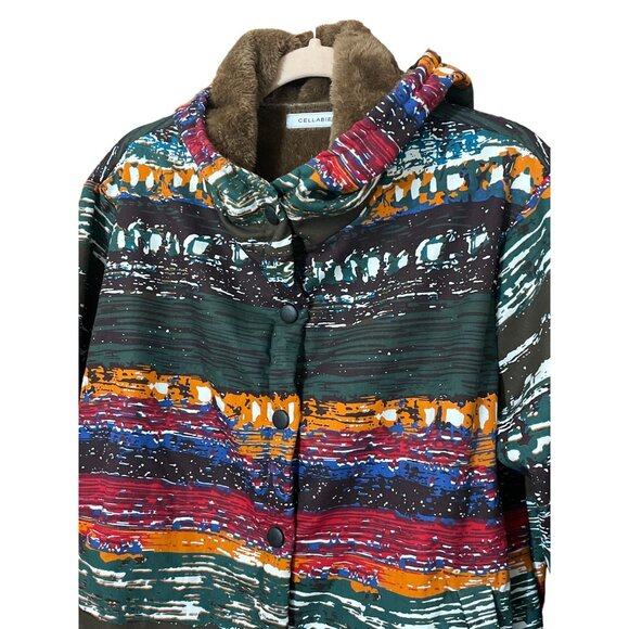 Cellabie Multicolored Jacket with Hoodie Fur Lined Size 2XL - Picture 2 of 4